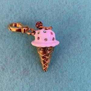 Juicy Couture White Ice Cream Gelato w/Cherry in Gold Cone Dessert Dangle Charm